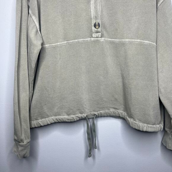 Old Navy Garment-Dyed Mock Neck Henley Sweatshirt Green Crop Drawstring Women S - Picture 4 of 10